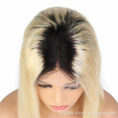 Light Blonde Ombre Natural Wave Wigs 4x4 Lace Front Wig Bob 150% Density Virgin Brazilian Remy Hair Short Bob T1B/613 Wigs